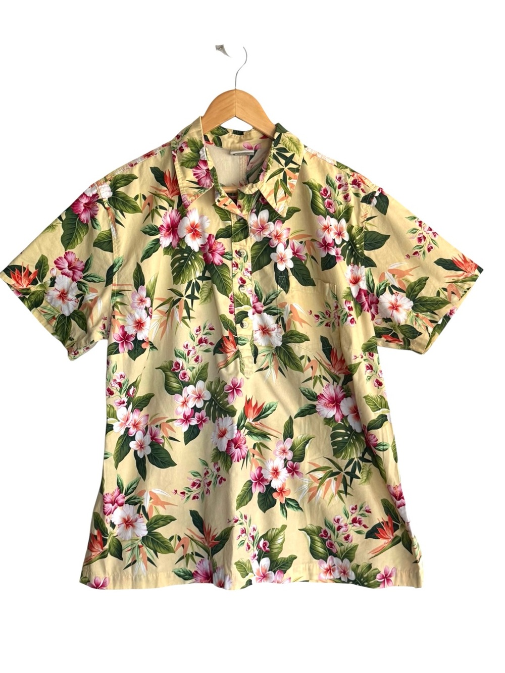Go Barefoot 1/2 button down tropical short sleeve top XL